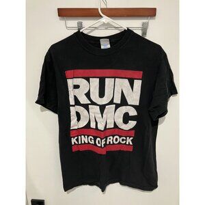 Run DMC Vintage M&O Knits T-Shirt, Black/Red/White, Size Medium